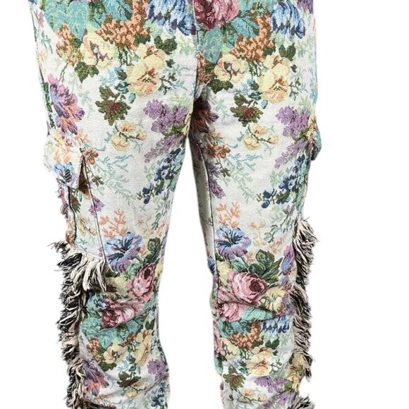 Vintage Guapi Floral Tapestry Mid Rise Frayed Edge Cargo Trouser Pants Size 30 - Picture 2 of 16